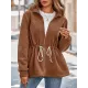 Drawstring Solid Color Velvet Zipper Long Sleeves Loose Stand Collar Outerwear Drawstring Solid Color Velvet Zipper Long Sleeves Loose Stand Collar Outerwear