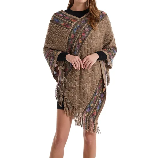 Asymmetric Tasseled Loose V-Neck Shawl&Cloak Cape