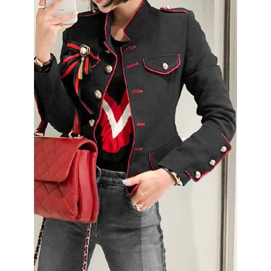 Long Sleeves Loose Buttoned Split-Joint Stand Collar Jackets Outerwear Long Sleeves Loose Buttoned Split-Joint Stand Collar Jackets Outerwear