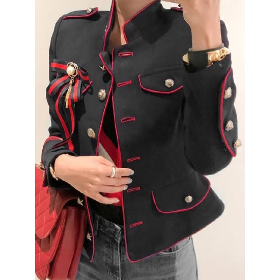 Long Sleeves Loose Buttoned Split-Joint Stand Collar Jackets Outerwear Long Sleeves Loose Buttoned Split-Joint Stand Collar Jackets Outerwear
