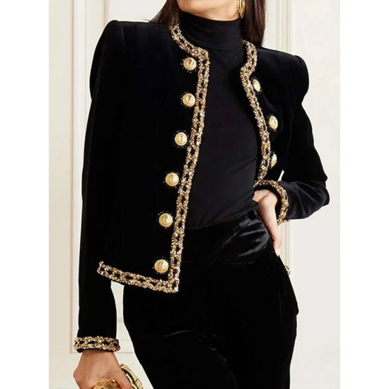 Long Sleeves Buttoned Round-Neck Jackets Long Sleeves Buttoned Round-Neck Jackets