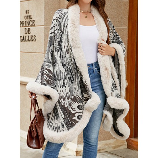 Jacquard Keep Warm Velvet Long Sleeves Loose Collarless Shawl Cape Jacquard Keep Warm Velvet Long Sleeves Loose Collarless Shawl Cape