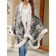 Jacquard Keep Warm Velvet Long Sleeves Loose Collarless Shawl Cape Jacquard Keep Warm Velvet Long Sleeves Loose Collarless Shawl Cape