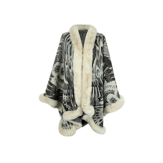 Jacquard Keep Warm Velvet Long Sleeves Loose Collarless Shawl Cape Jacquard Keep Warm Velvet Long Sleeves Loose Collarless Shawl Cape