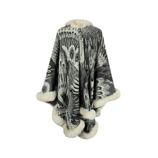 Jacquard Keep Warm Velvet Long Sleeves Loose Collarless Shawl Cape Jacquard Keep Warm Velvet Long Sleeves Loose Collarless Shawl Cape