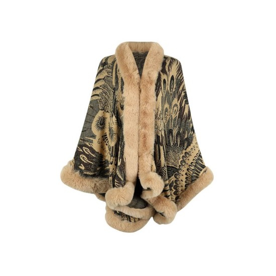 Jacquard Keep Warm Velvet Long Sleeves Loose Collarless Shawl Cape Jacquard Keep Warm Velvet Long Sleeves Loose Collarless Shawl Cape
