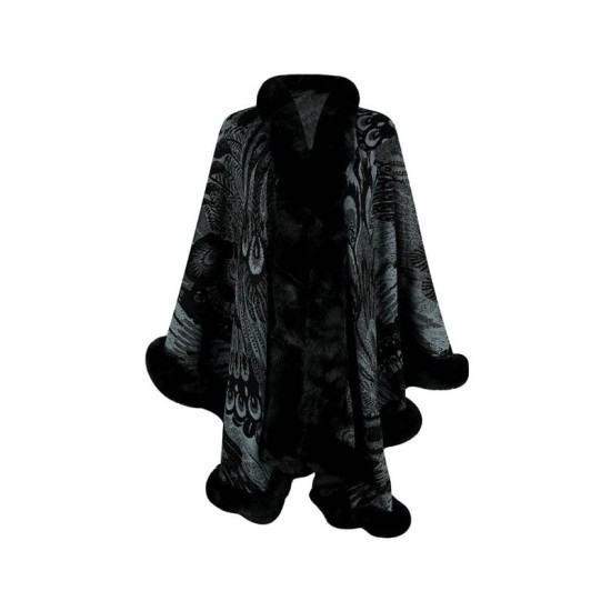 Jacquard Keep Warm Velvet Long Sleeves Loose Collarless Shawl Cape Jacquard Keep Warm Velvet Long Sleeves Loose Collarless Shawl Cape