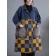 Buttoned Fringed Plaid Pockets Split-Joint Long Sleeves Loose Notched Collar Denim Outerwear Buttoned Fringed Plaid Pockets Split-Joint Long Sleeves Loose Notched Collar Denim Outerwear