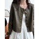 Buttoned Pockets Long Sleeves Loose Round-neck Jackets Buttoned Pockets Long Sleeves Loose Round-neck Jackets
