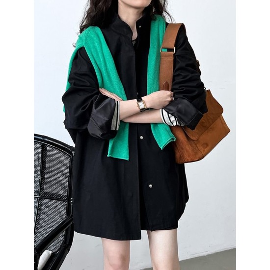Pockets Solid Color Long Sleeves Loose Stand Collar Trench Coats Outerwear Pockets Solid Color Long Sleeves Loose Stand Collar Trench Coats Outerwear