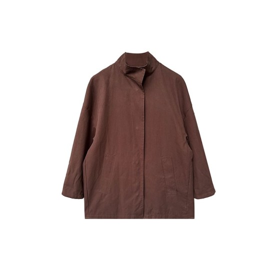 Pockets Solid Color Long Sleeves Loose Stand Collar Trench Coats Outerwear Pockets Solid Color Long Sleeves Loose Stand Collar Trench Coats Outerwear