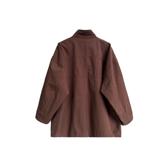 Pockets Solid Color Long Sleeves Loose Stand Collar Trench Coats Outerwear Pockets Solid Color Long Sleeves Loose Stand Collar Trench Coats Outerwear