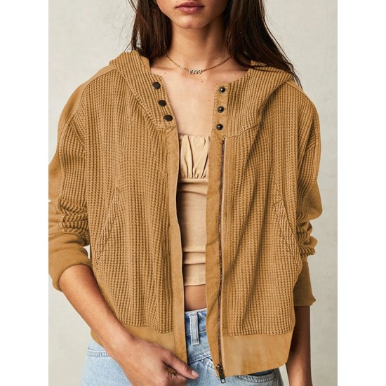 Buttoned Pockets Split-Joint Zipper Hooded Long Sleeves Hooded Outerwear Buttoned Pockets Split-Joint Zipper Hooded Long Sleeves Hooded Outerwear