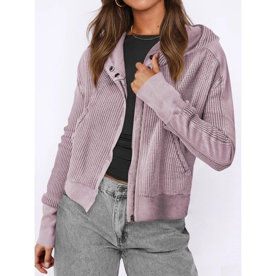 Buttoned Pockets Split-Joint Zipper Hooded Long Sleeves Hooded Outerwear Buttoned Pockets Split-Joint Zipper Hooded Long Sleeves Hooded Outerwear