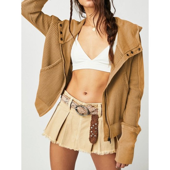 Buttoned Pockets Split-Joint Zipper Hooded Long Sleeves Hooded Outerwear Buttoned Pockets Split-Joint Zipper Hooded Long Sleeves Hooded Outerwear
