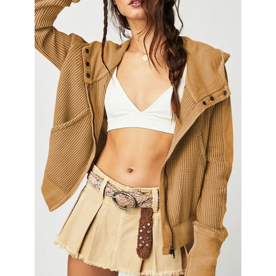 Buttoned Pockets Split-Joint Zipper Hooded Long Sleeves Hooded Outerwear Buttoned Pockets Split-Joint Zipper Hooded Long Sleeves Hooded Outerwear