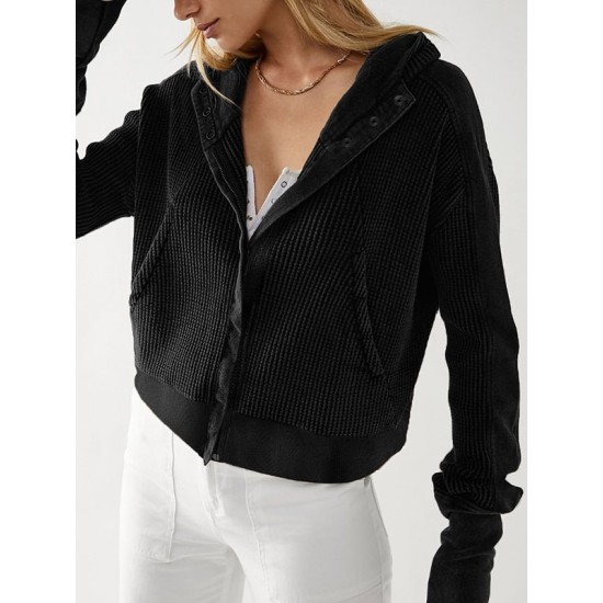 Buttoned Pockets Split-Joint Zipper Hooded Long Sleeves Hooded Outerwear Buttoned Pockets Split-Joint Zipper Hooded Long Sleeves Hooded Outerwear