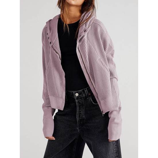 Buttoned Pockets Split-Joint Zipper Hooded Long Sleeves Hooded Outerwear Buttoned Pockets Split-Joint Zipper Hooded Long Sleeves Hooded Outerwear