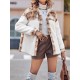 Buttoned Plaid Split-Joint Velvet Long Sleeves Loose Lapel Outerwear Buttoned Plaid Split-Joint Velvet Long Sleeves Loose Lapel Outerwear