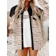 Buttoned Contrast Color Plaid Pockets Split-Joint Long Sleeves Loose Lapel Outerwear Jackets Buttoned Contrast Color Plaid Pockets Split-Joint Long Sleeves Loose Lapel Outerwear Jackets