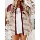 Buttoned Contrast Color Plaid Pockets Split-Joint Long Sleeves Loose Lapel Outerwear Jackets Buttoned Contrast Color Plaid Pockets Split-Joint Long Sleeves Loose Lapel Outerwear Jackets
