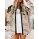 Buttoned Contrast Color Plaid Pockets Split-Joint Long Sleeves Loose Lapel Outerwear Jackets Buttoned Contrast Color Plaid Pockets Split-Joint Long Sleeves Loose Lapel Outerwear Jackets