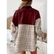Buttoned Contrast Color Plaid Pockets Split-Joint Long Sleeves Loose Lapel Outerwear Jackets Buttoned Contrast Color Plaid Pockets Split-Joint Long Sleeves Loose Lapel Outerwear Jackets