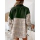Buttoned Contrast Color Plaid Pockets Split-Joint Long Sleeves Loose Lapel Outerwear Jackets Buttoned Contrast Color Plaid Pockets Split-Joint Long Sleeves Loose Lapel Outerwear Jackets