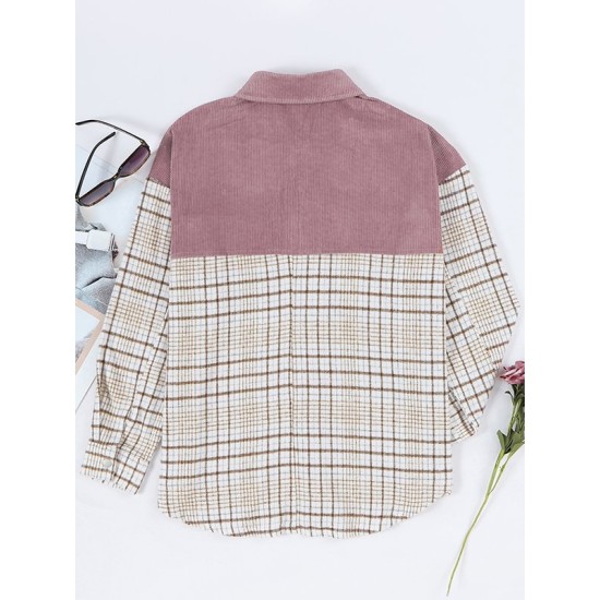 Buttoned Contrast Color Plaid Pockets Split-Joint Long Sleeves Loose Lapel Outerwear Jackets Buttoned Contrast Color Plaid Pockets Split-Joint Long Sleeves Loose Lapel Outerwear Jackets
