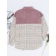 Buttoned Contrast Color Plaid Pockets Split-Joint Long Sleeves Loose Lapel Outerwear Jackets Buttoned Contrast Color Plaid Pockets Split-Joint Long Sleeves Loose Lapel Outerwear Jackets
