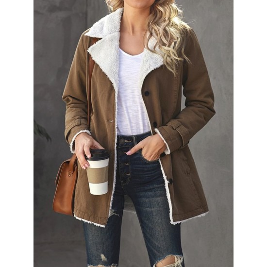 Buttoned Pockets Velvet Long Sleeves Loose Notched Collar Outerwear Buttoned Pockets Velvet Long Sleeves Loose Notched Collar Outerwear