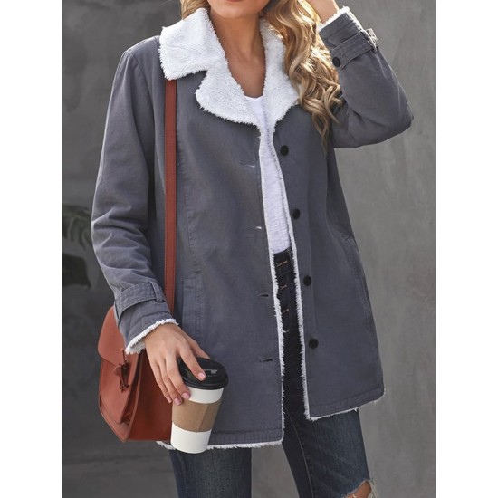 Buttoned Pockets Velvet Long Sleeves Loose Notched Collar Outerwear Buttoned Pockets Velvet Long Sleeves Loose Notched Collar Outerwear