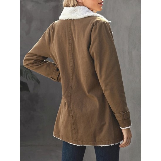Buttoned Pockets Velvet Long Sleeves Loose Notched Collar Outerwear Buttoned Pockets Velvet Long Sleeves Loose Notched Collar Outerwear