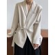 Asymmetric Buttoned Pockets Solid Color Tied Long Sleeves Loose V-Neck Outerwear Blazer Asymmetric Buttoned Pockets Solid Color Tied Long Sleeves Loose V-Neck Outerwear Blazer