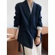 Asymmetric Buttoned Pockets Solid Color Tied Long Sleeves Loose V-Neck Outerwear Blazer Asymmetric Buttoned Pockets Solid Color Tied Long Sleeves Loose V-Neck Outerwear Blazer