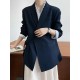 Asymmetric Buttoned Pockets Solid Color Tied Long Sleeves Loose V-Neck Outerwear Blazer Asymmetric Buttoned Pockets Solid Color Tied Long Sleeves Loose V-Neck Outerwear Blazer