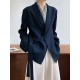 Asymmetric Buttoned Pockets Solid Color Tied Long Sleeves Loose V-Neck Outerwear Blazer Asymmetric Buttoned Pockets Solid Color Tied Long Sleeves Loose V-Neck Outerwear Blazer