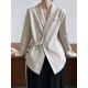 Asymmetric Buttoned Pockets Solid Color Tied Long Sleeves Loose V-Neck Outerwear Blazer Asymmetric Buttoned Pockets Solid Color Tied Long Sleeves Loose V-Neck Outerwear Blazer