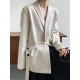 Asymmetric Buttoned Pockets Solid Color Tied Long Sleeves Loose V-Neck Outerwear Blazer Asymmetric Buttoned Pockets Solid Color Tied Long Sleeves Loose V-Neck Outerwear Blazer
