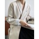 Asymmetric Buttoned Pockets Solid Color Tied Long Sleeves Loose V-Neck Outerwear Blazer Asymmetric Buttoned Pockets Solid Color Tied Long Sleeves Loose V-Neck Outerwear Blazer