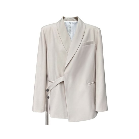 Asymmetric Buttoned Pockets Solid Color Tied Long Sleeves Loose V-Neck Outerwear Blazer Asymmetric Buttoned Pockets Solid Color Tied Long Sleeves Loose V-Neck Outerwear Blazer