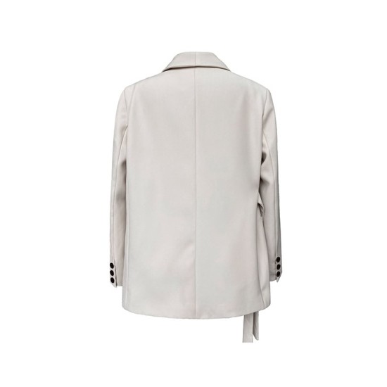 Asymmetric Buttoned Pockets Solid Color Tied Long Sleeves Loose V-Neck Outerwear Blazer Asymmetric Buttoned Pockets Solid Color Tied Long Sleeves Loose V-Neck Outerwear Blazer