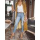 Pockets Solid Color Split-Joint Velvet Long Sleeves Loose Collarless Outerwear Pockets Solid Color Split-Joint Velvet Long Sleeves Loose Collarless Outerwear