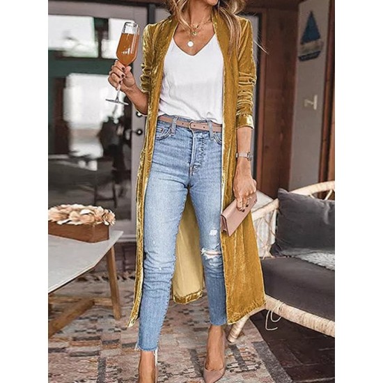Pockets Solid Color Split-Joint Velvet Long Sleeves Loose Collarless Outerwear Pockets Solid Color Split-Joint Velvet Long Sleeves Loose Collarless Outerwear