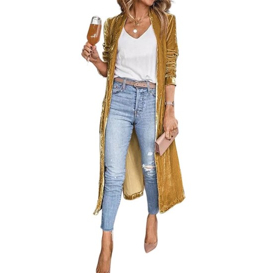 Pockets Solid Color Split-Joint Velvet Long Sleeves Loose Collarless Outerwear Pockets Solid Color Split-Joint Velvet Long Sleeves Loose Collarless Outerwear