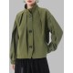 Buttoned Elasticity Pleated Long Sleeves Loose Stand Collar Outerwear Jackets Buttoned Elasticity Pleated Long Sleeves Loose Stand Collar Outerwear Jackets