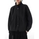 Buttoned Elasticity Pleated Long Sleeves Loose Stand Collar Outerwear Jackets Buttoned Elasticity Pleated Long Sleeves Loose Stand Collar Outerwear Jackets