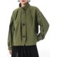 Buttoned Elasticity Pleated Long Sleeves Loose Stand Collar Outerwear Jackets Buttoned Elasticity Pleated Long Sleeves Loose Stand Collar Outerwear Jackets