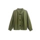 Buttoned Elasticity Pleated Long Sleeves Loose Stand Collar Outerwear Jackets Buttoned Elasticity Pleated Long Sleeves Loose Stand Collar Outerwear Jackets