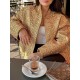 Elasticity Sequined Split-Joint Long Sleeves Loose Stand Collar Outerwear Elasticity Sequined Split-Joint Long Sleeves Loose Stand Collar Outerwear